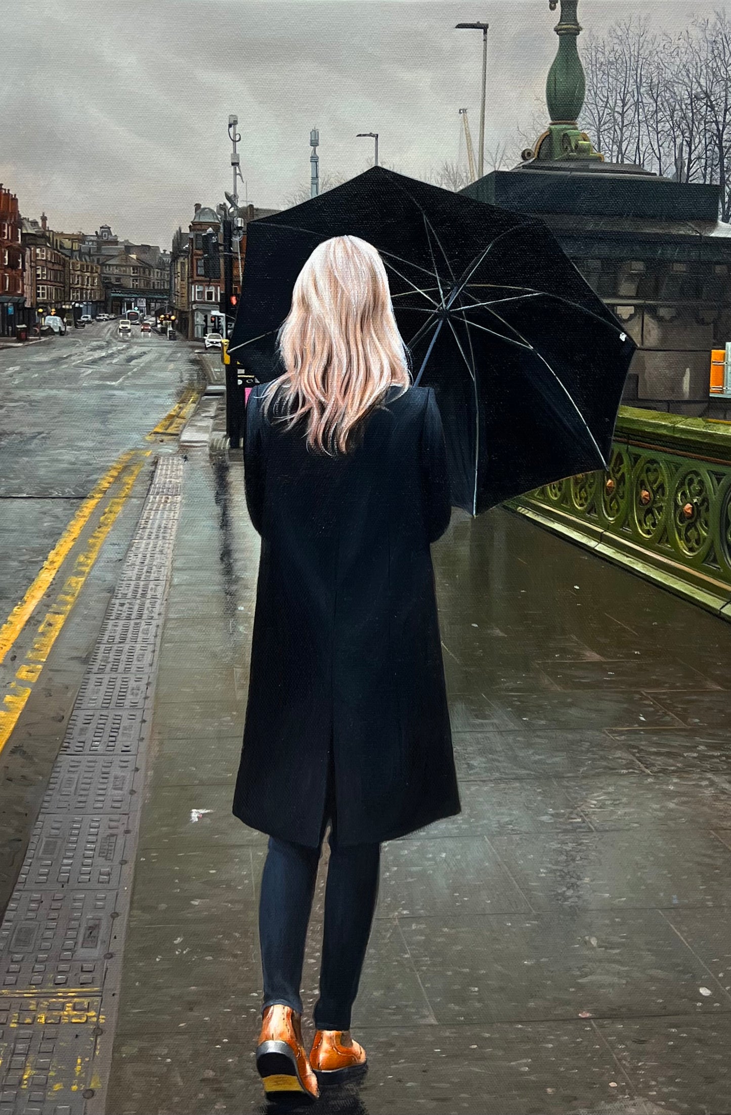 Black Umbrella and Coat on the Bridge (0687)