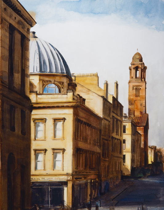 St Aloysius Church Behind Sauchiehall - Watercolour landscape painting print by Gerard M Burns